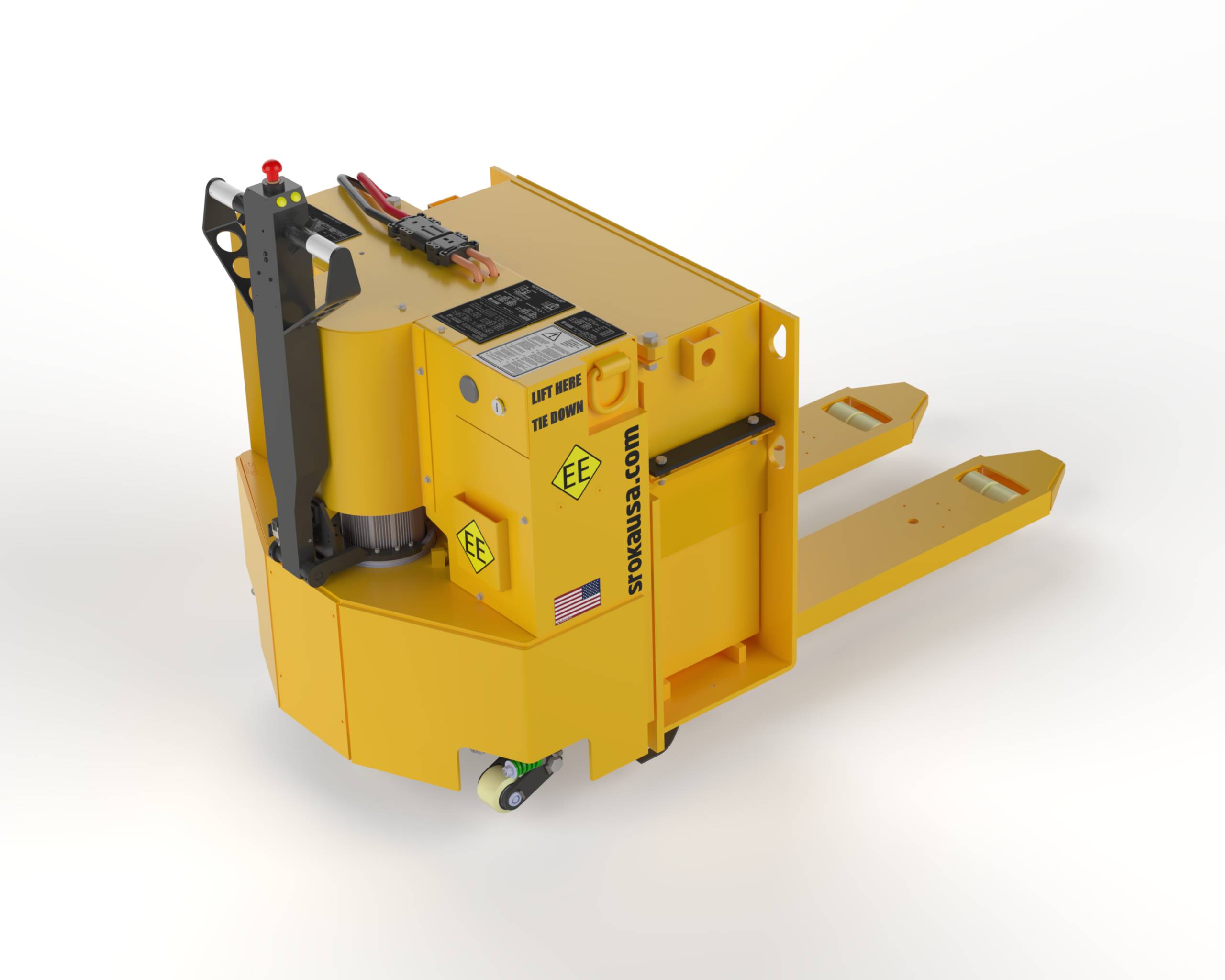 Rear angled view of the Sroka WEP-USN-60-EE 6000 lb electric walkie pallet truck US Navy shipboard use approved