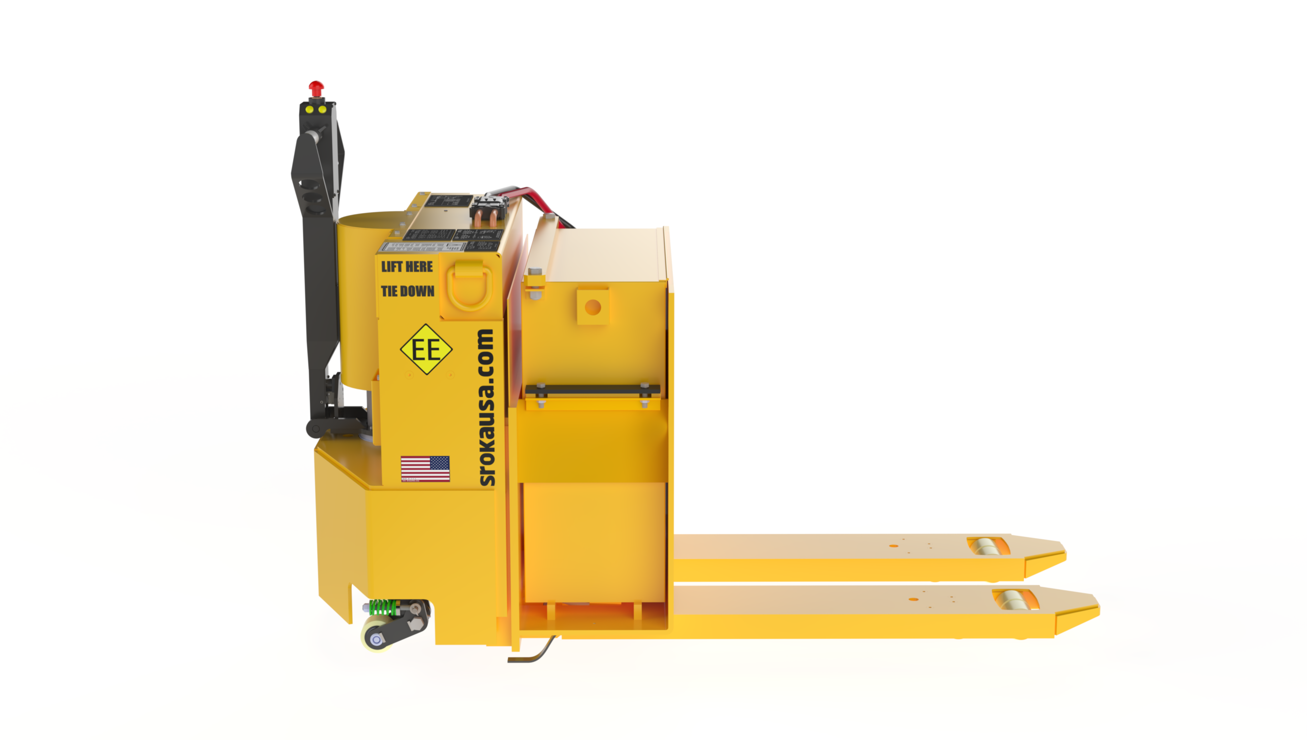 WEP-USN-60-EE 6000 lb US Navy Shipboard Use Approved electric pallet truck side view with AC drive and single-drive configuration