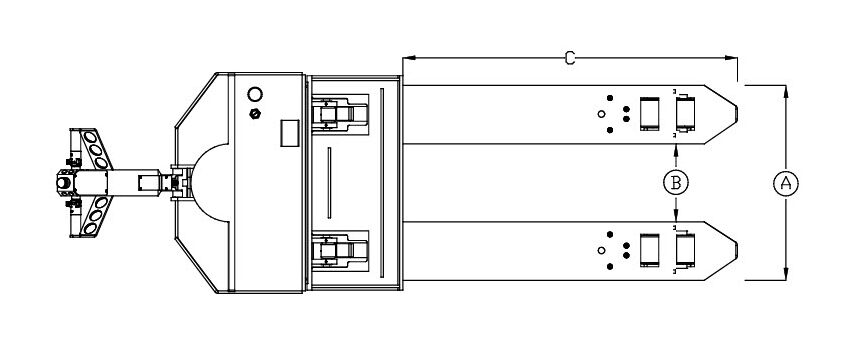 Custom fork dimensions and width-over-forks layout for the Sroka LWP-80 pallet truck