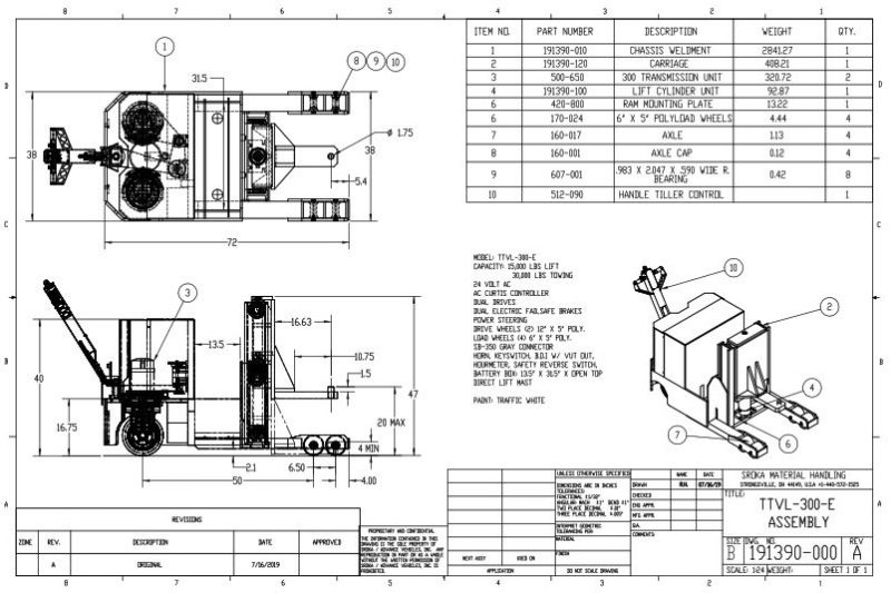 Drawing - Walkie Tow Tractor with Vertical Lift Hitch | Sroka