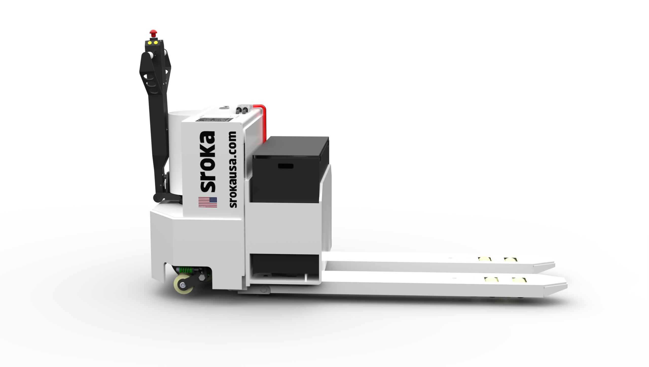 LWP-100 10,000 lb electric pallet truck side view with AC drive and single-drive configuration