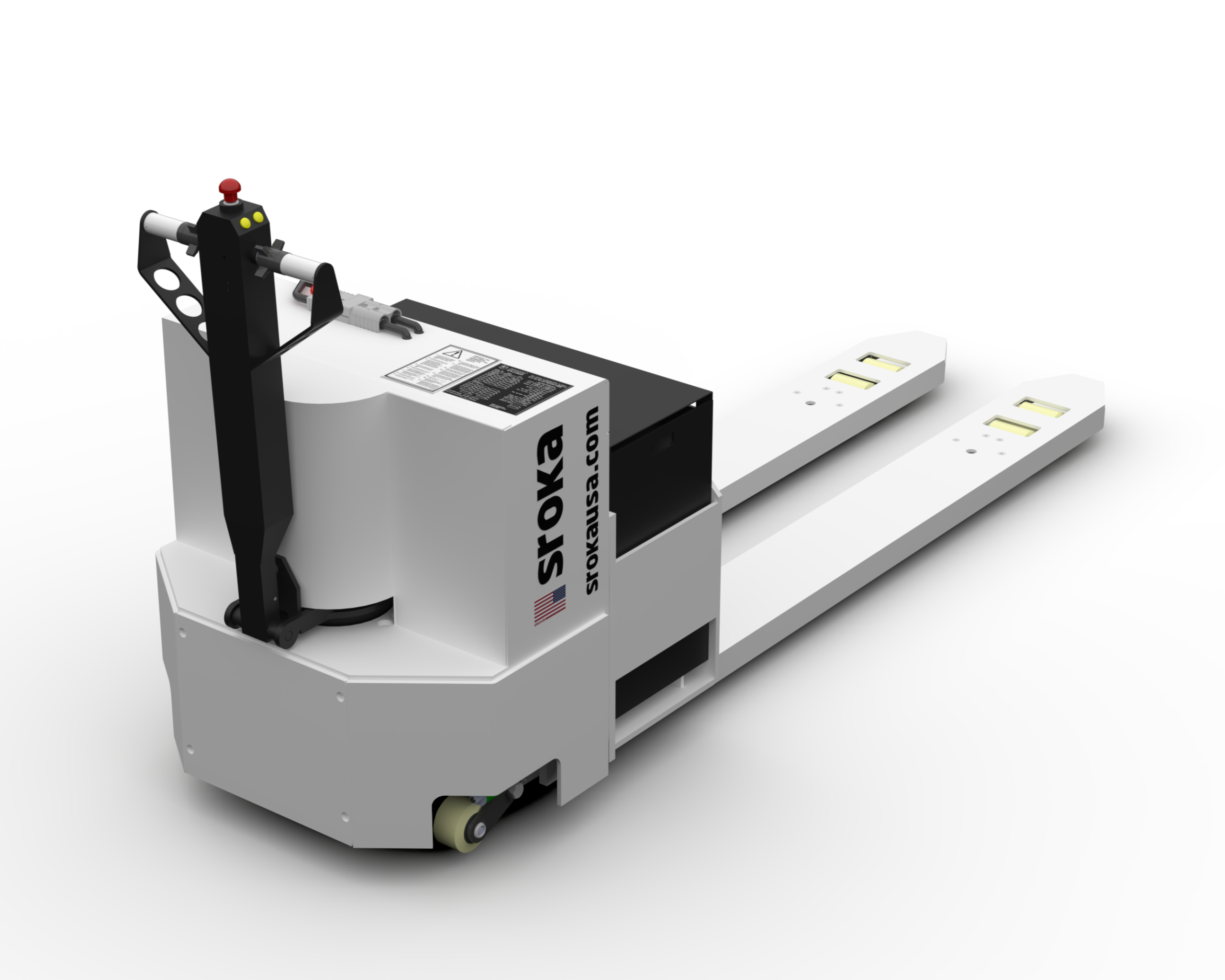 Rear angled view of the Sroka LWP-120 12,000 lb electric walkie pallet truck