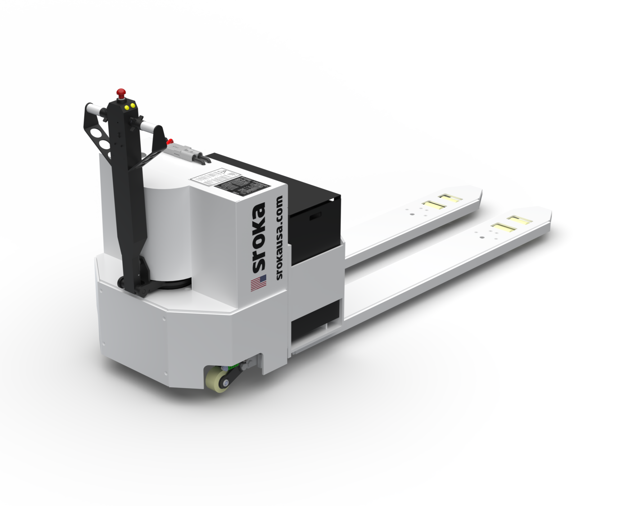 Rear angled view of the Sroka LWP-140 14000 lb electric walkie pallet truck