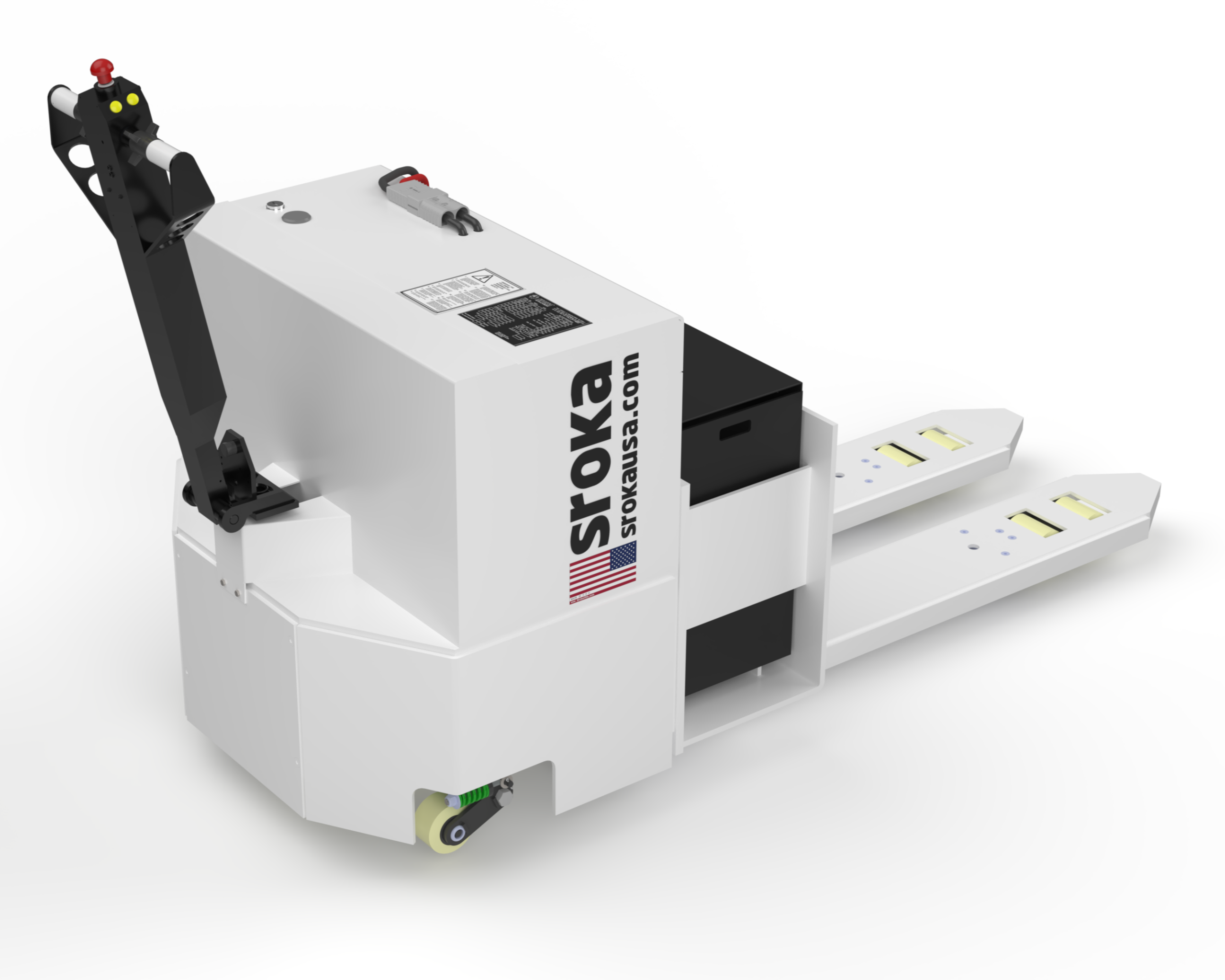 Rear angled view of the Sroka LWP-150 15000 lb electric walkie pallet truck