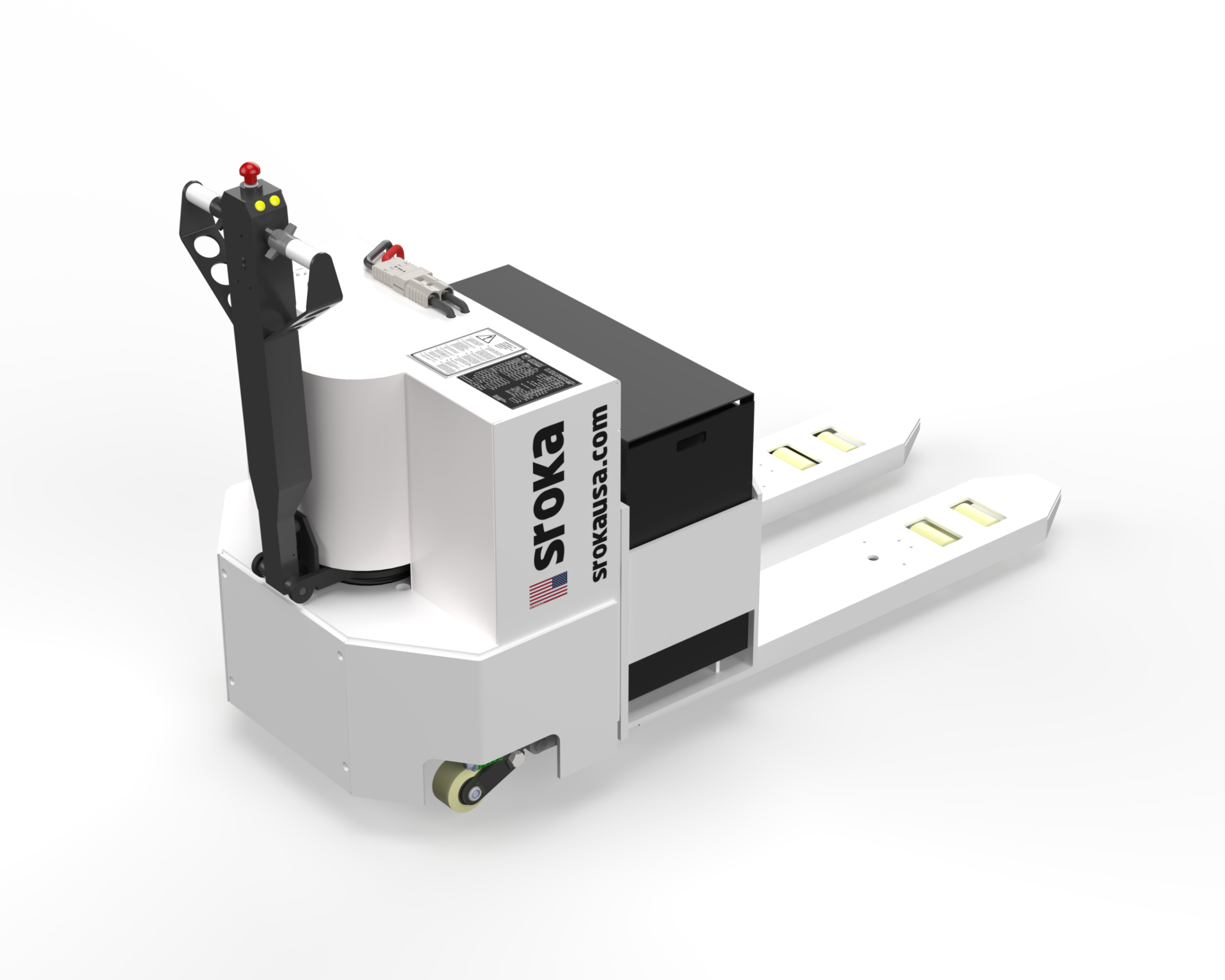 Rear angled view of the Sroka LWP-80 8000 lb electric walkie pallet truck